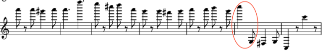Largest pitch change occurs toward end of Sousa's "Washington Post March" (Music engraving by Lilypond)