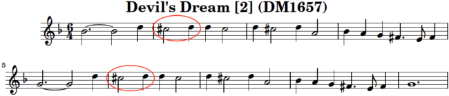 Figure 1 -- Devil's Dream, second strain, from Dancing Master 1657